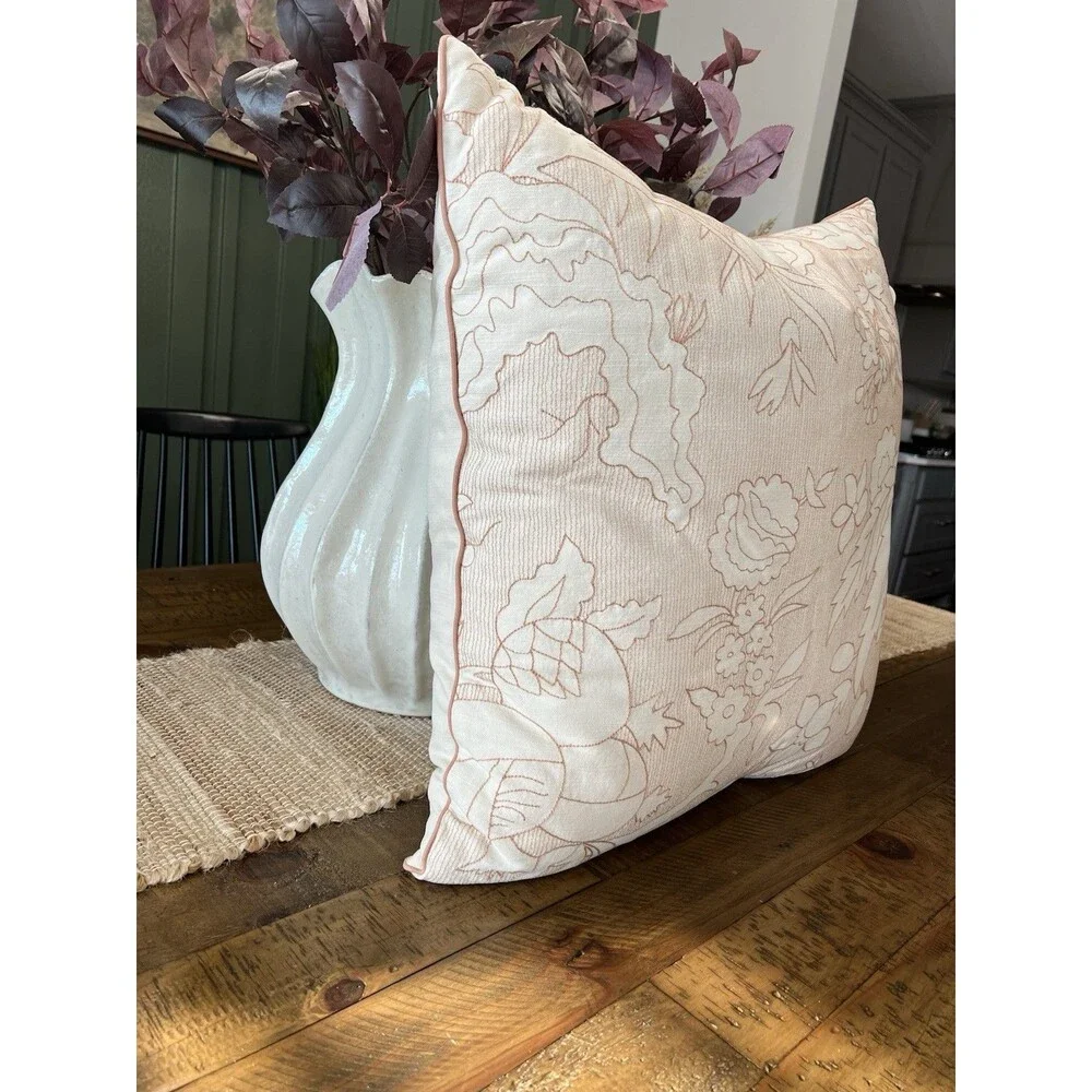 Oversized Square Reverse Embroidered Floral Pillow Orange or Cream -